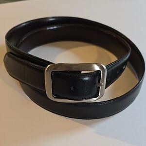 Men's Black Leather Belt Silver Buckle Sz.44